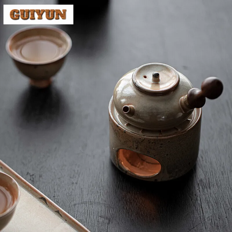 Japanese Wood-fired Porcelain Teapot Retro Walnut Wooden Side Handle Pot Tea Making Kettle Tea Ceremony Accessories Collection