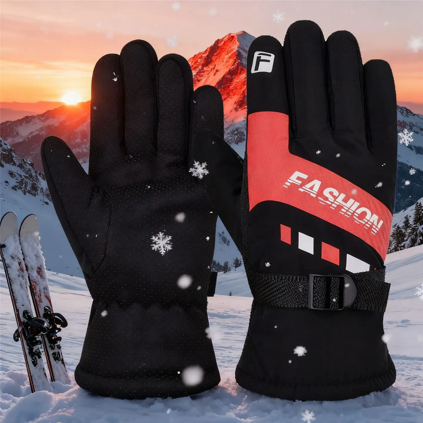 Men's Winter Skiing Gloves Thickened Fleece Warm Cotton Windproof Motorcycle Riding Cold Proof Waterproof Breathable Gloves
