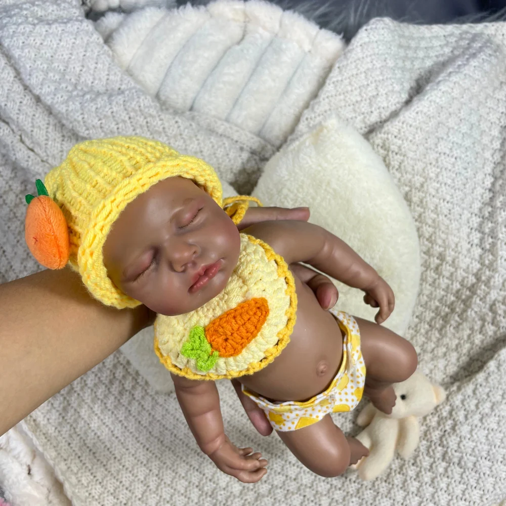 دمية أطفال صغيرة مقاس 12 بوصة من السيليكون بالكامل تولد من جديد من الجلد الأفريقي الأمريكي الداكن LouLou دمية سيليكون للفتيات أو الصبي هدية الكريسماس