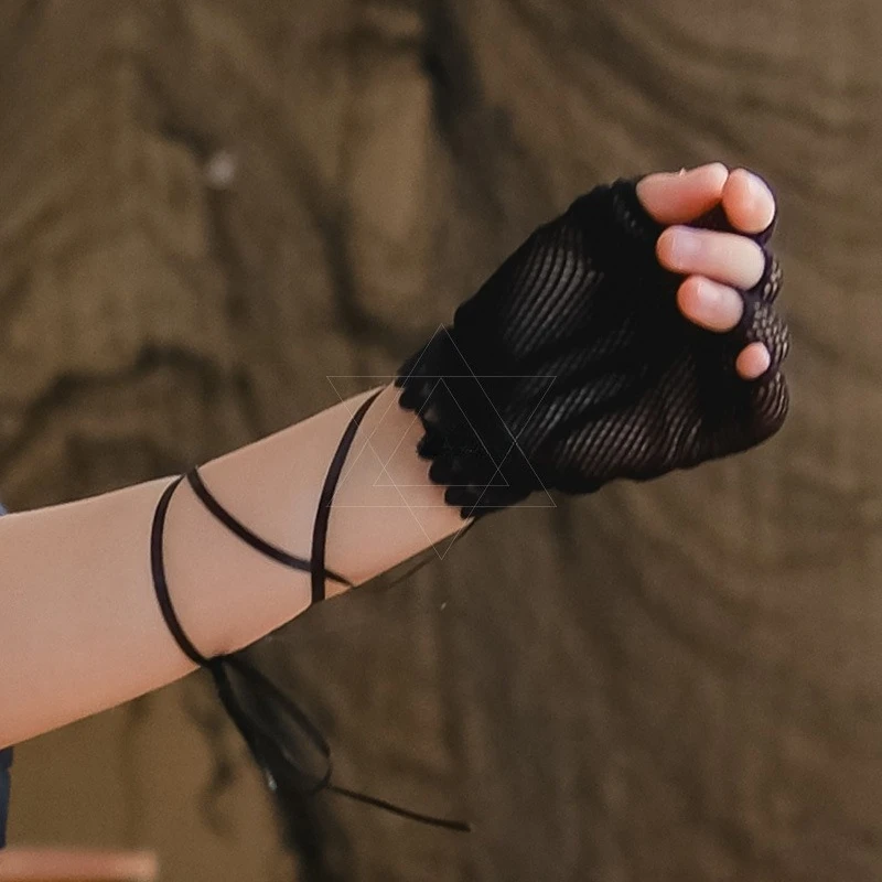 Filet de pêche creux à lacets foncé, gants demi-doigt, sous-culture d'halloween, Style Punk, Style dentelle épicée pour fille