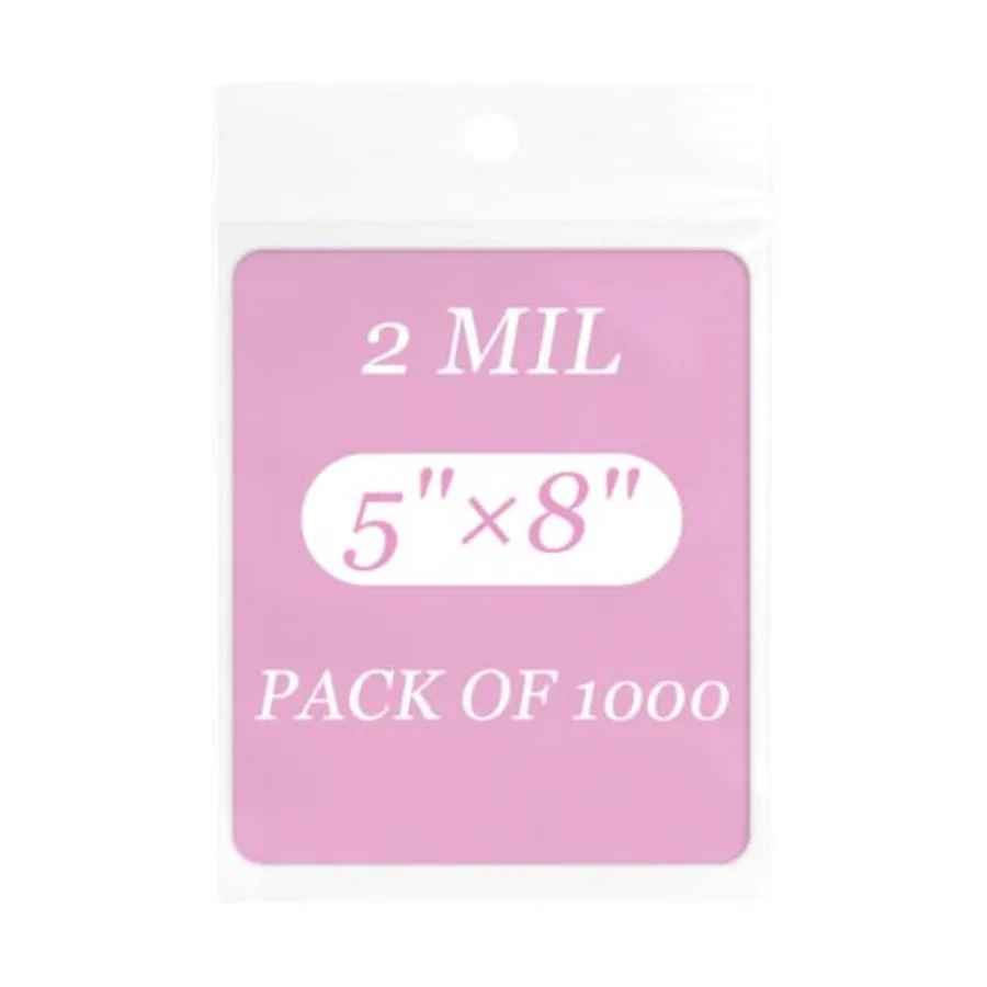 

Pack of 1000 Clear Zip Bags with Hanging Hole 5x8 inch 2 Mil Thick Ideal for Jewelry Coins Pills Candy Snacks Beads Hang-Hole F