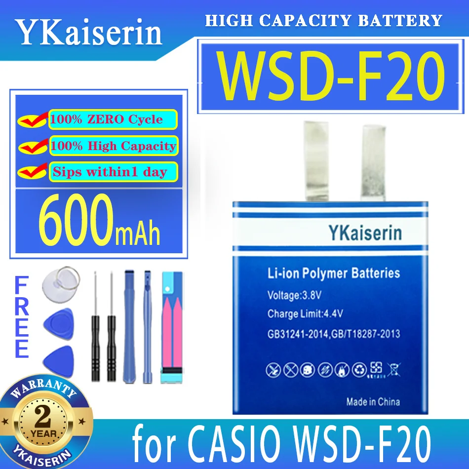 YKaiserin 600mAh Replacement Battery for CASIO WSD-F10 WSD-F20 Need to weld by oneself