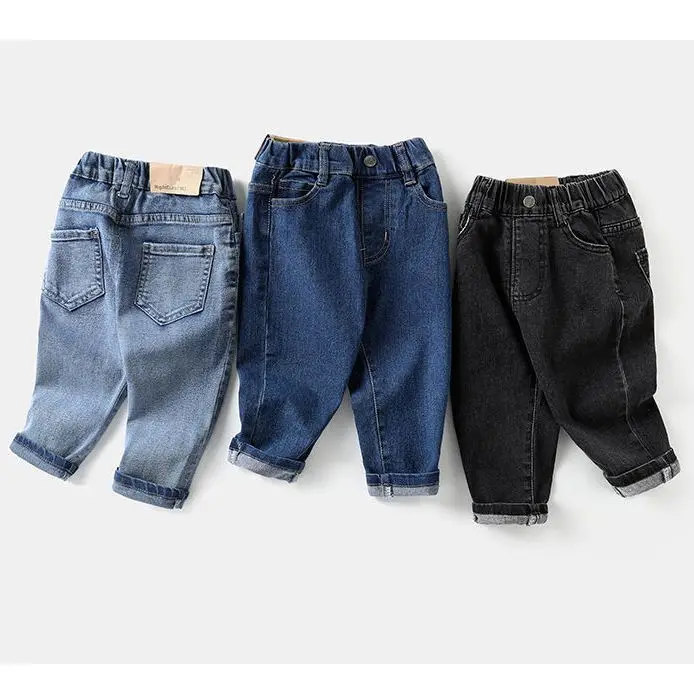 2023 frühling Herbst Kinder Jungen Hosen Denim Stretch Solide Vielseitige Kinder Jungen Hosen Tasche Lose Kleinkind Jungen Jeans