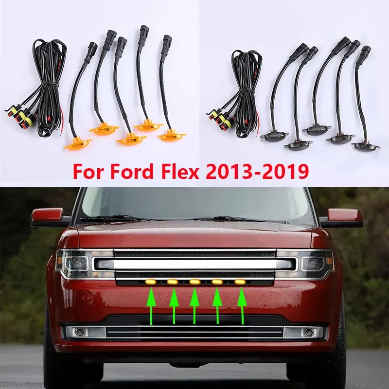 LED Car Front Grille Amber Light Raptor Style Lamp Kit 5Pcs/Set For Ford Flex 2013 2014 2015 2016 2017 2018 2019