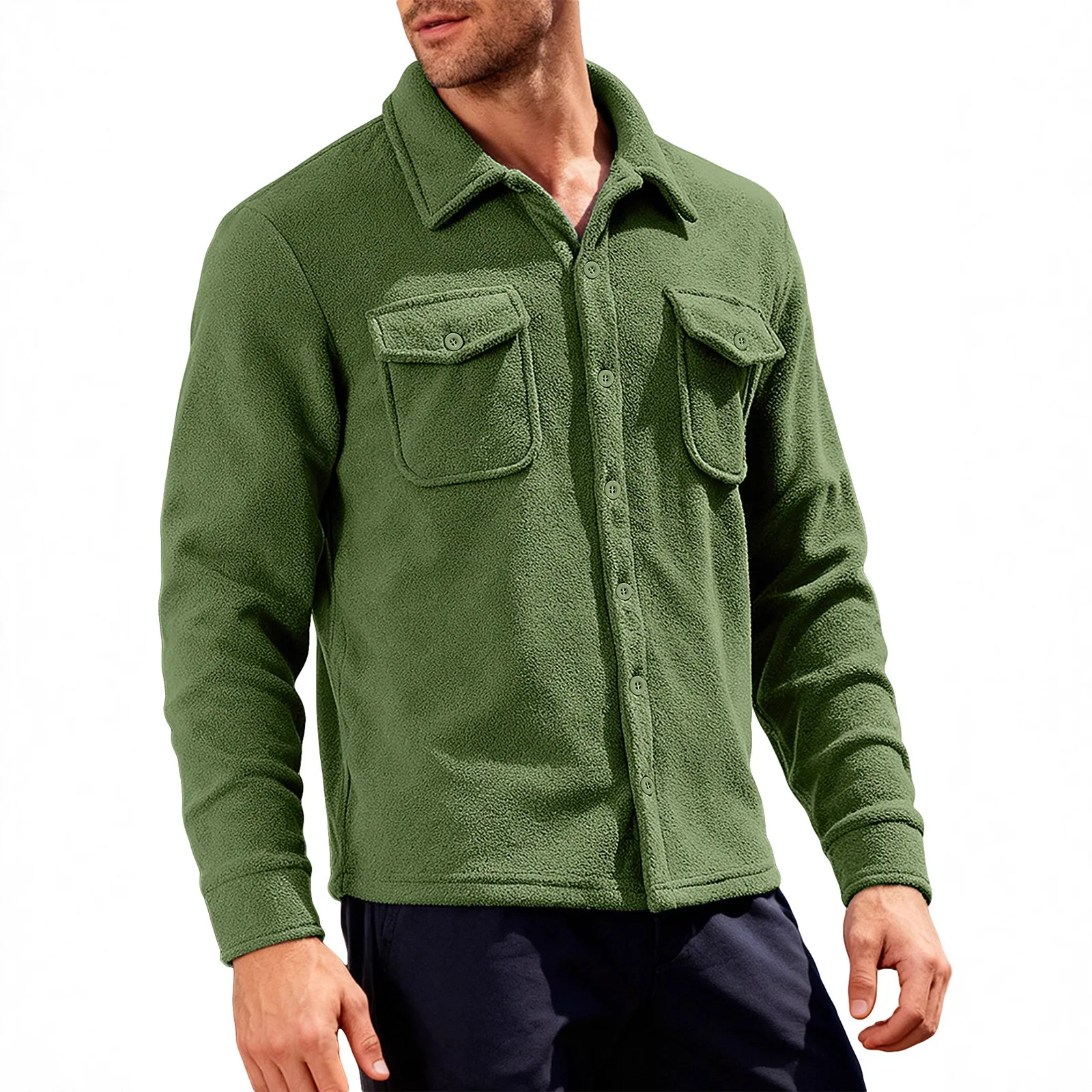 

Men's Fleece Shirt Autumn Winter Fashion Jacket Long Sleeve Casual Button Down Shirts Jacket with Pockets Casual Mens Shirt