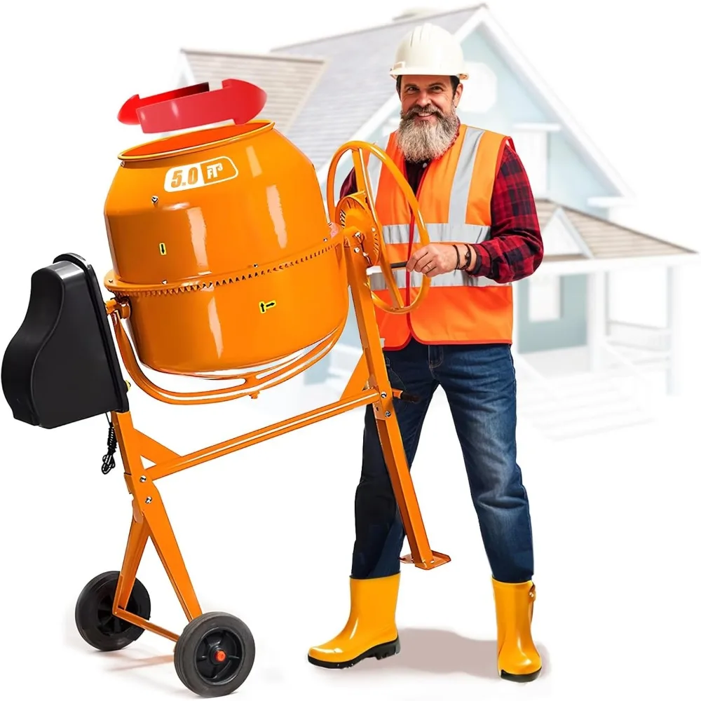 5.0 cubic Ft Portable Concrete Mixer Machine, Wheelbarrow Cement Mixing Tools for Stucco