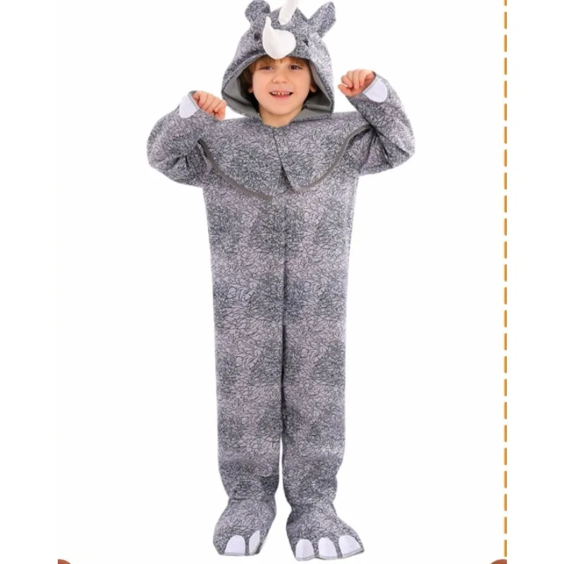2025 neue Halloween Kinder Cartoon Nashorn Geformt Overall + Nette Kopfbedeckungen Kinder Schule Spielen Bühne Leistung Kostüm A34775