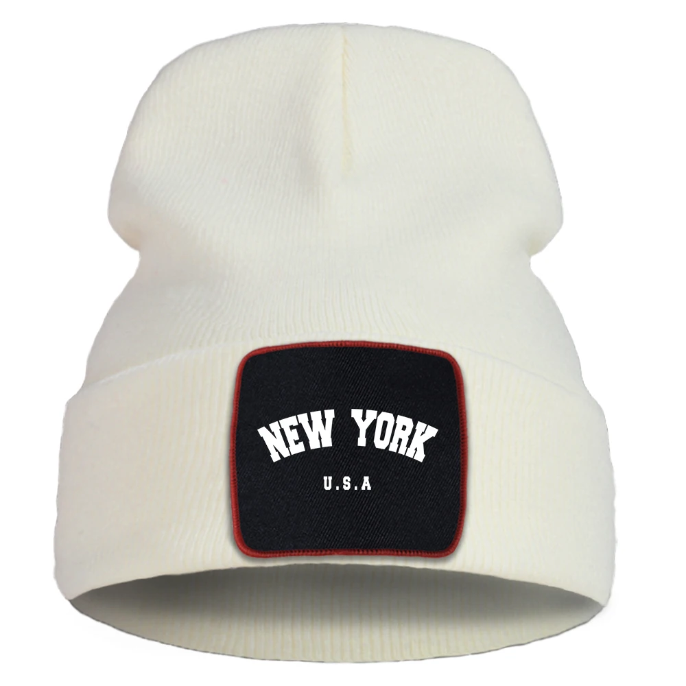 New York City U.S.A Print Male Bonnet Hats Casual Street Knitted Cap Autumn Winter Warm Balaclava Fashion Creativity Mans Beanie