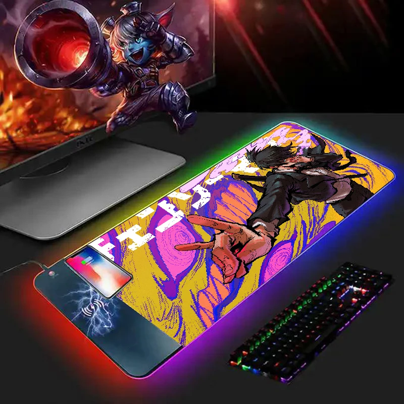 

Chainsaw Man RGB MousePad with Wireless Charger Large Mouse Pad Keyboard Mouse Mats Gamer Anime LED Gaming Accessories for LOL