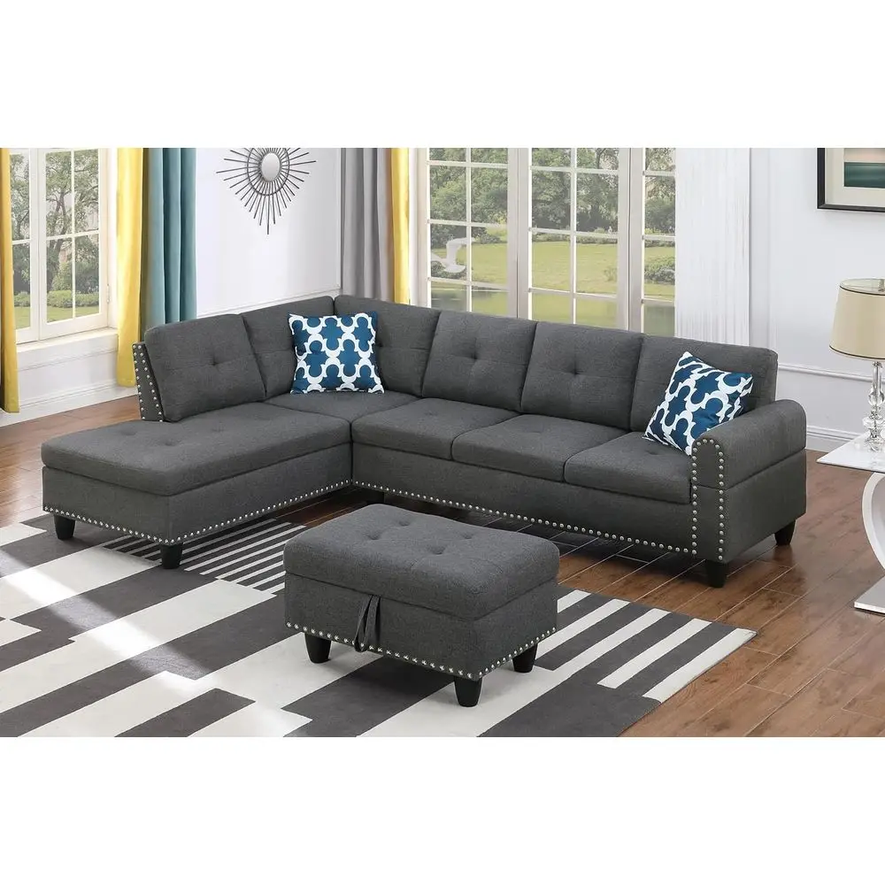 Sectional Soa Couch, ern 4-Seaters Living Room urniture Sets with Chaise Lounge, Ottoman & 2 Pillows | L Shape Couch | Cup Holde