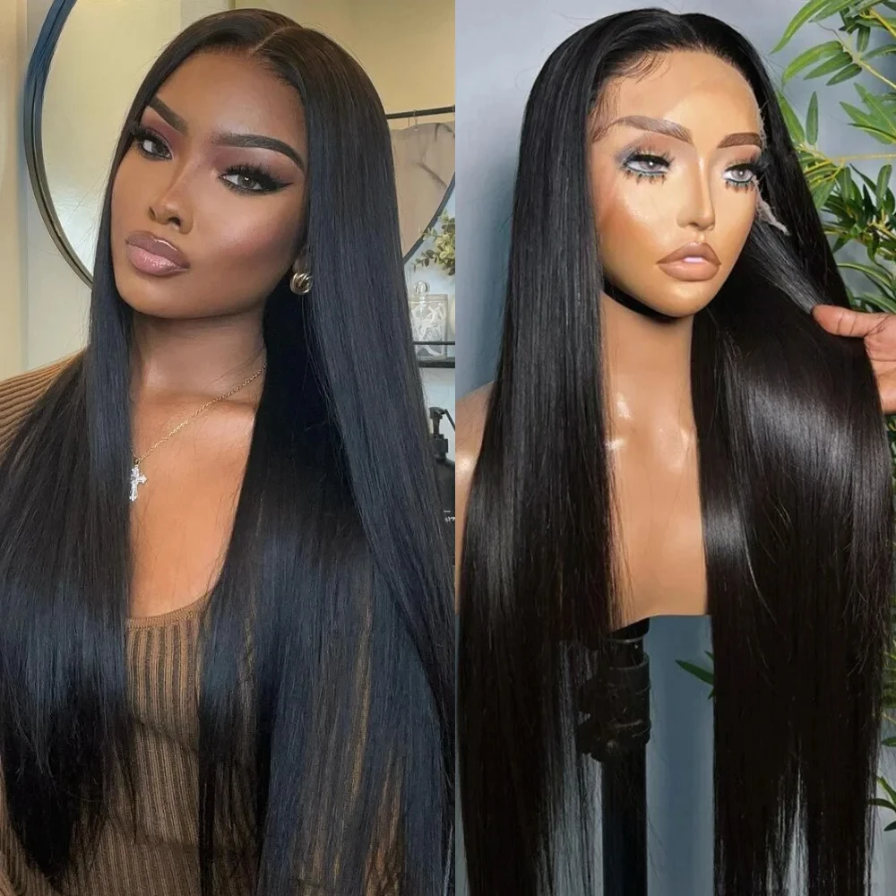 

Black Bone Straight Lace Front Wig 13x4 HD Lace Frontal Wig Synthetic High Quality Heat Resistant Daily Ready To Wear On Sale