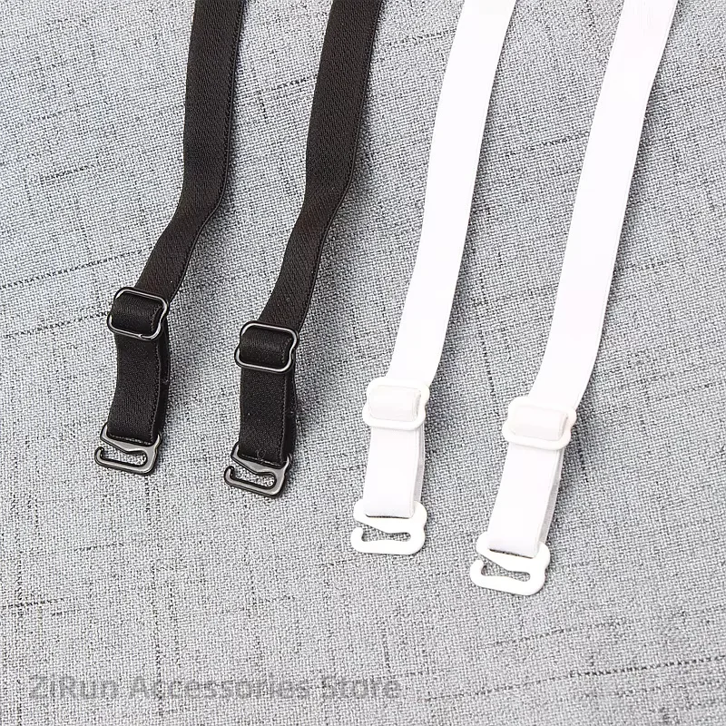 1 Pair Good Quality Black White 1cm Width Nylon Solid Color Elastic Shoulder Bra Strap Fashion Underwear Bra with