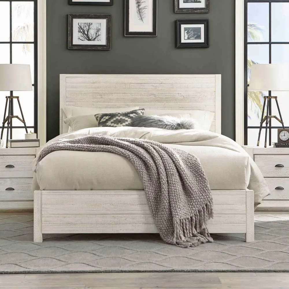 

Wood Furniture Montauk Solid Wood Bed, Full Size, Rustic OffWhite