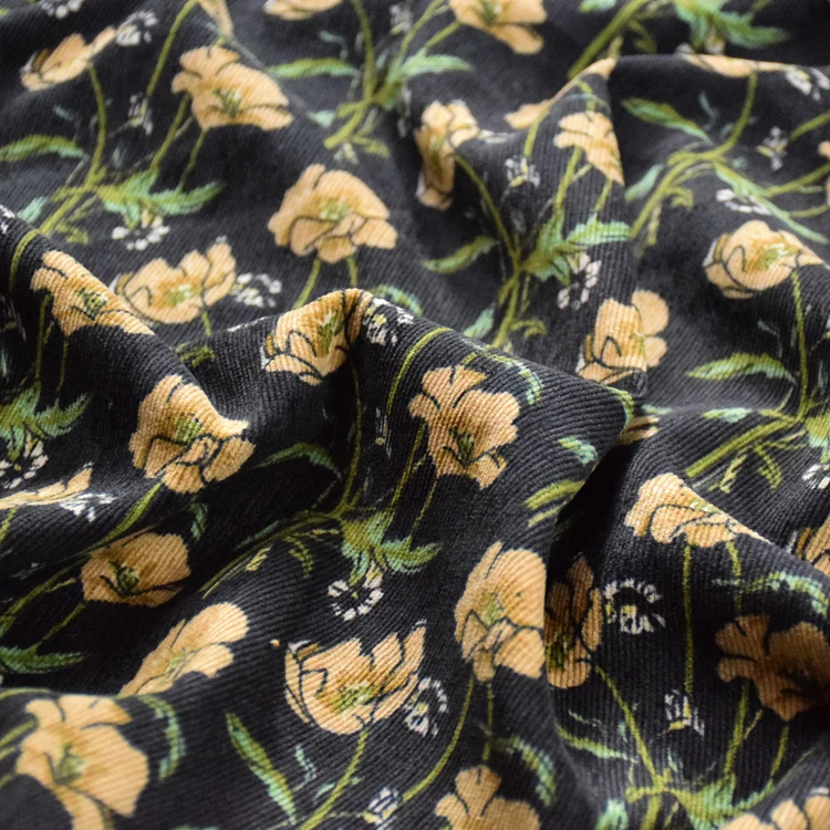 

Модная вельветовая ткань с крупным цветочным принтом цвета горчичного желтого, тонкий вельвет в полоску ручной работы