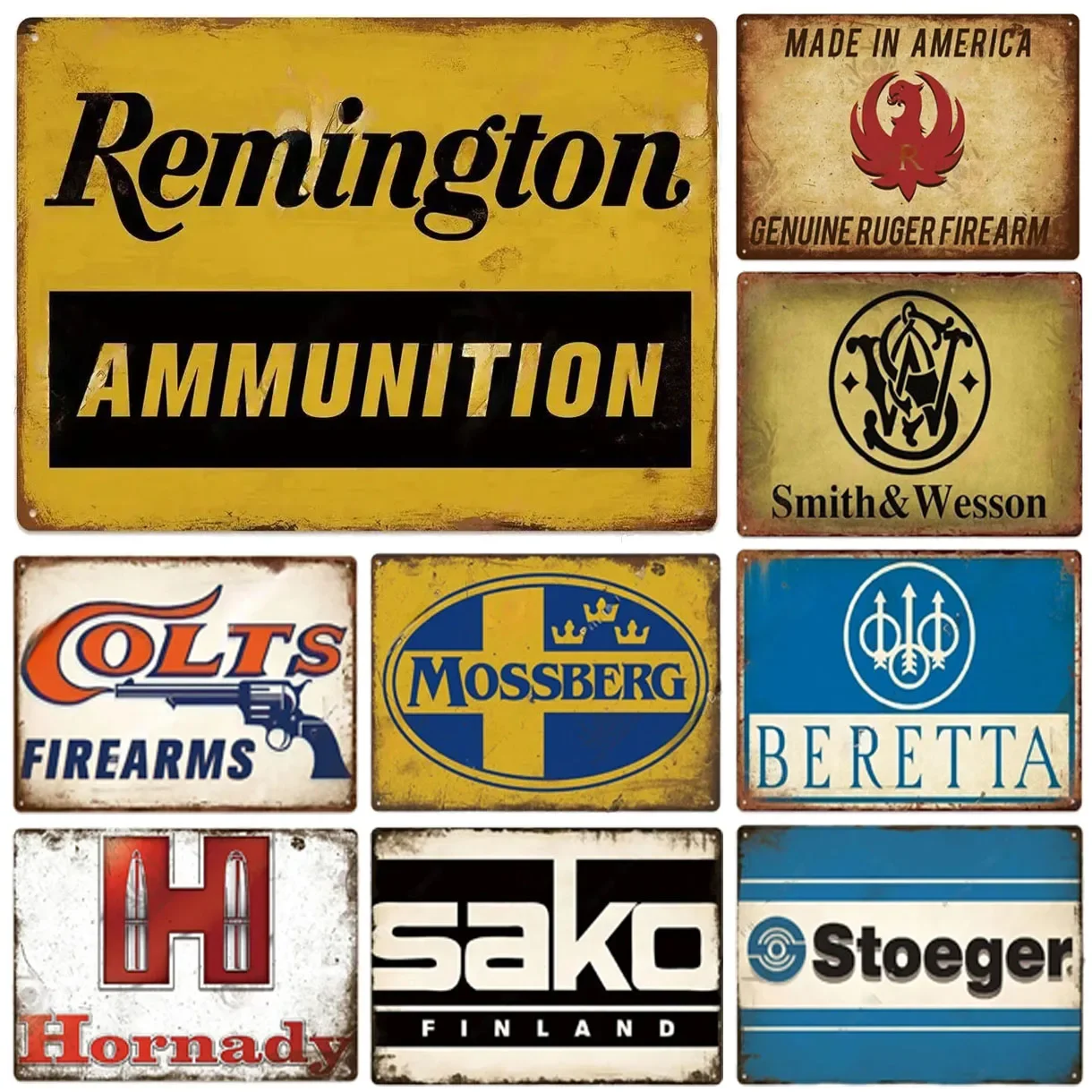 Metal Tin Signs Pistol Stonger Beretta Wesson Colt Vintage Funny Art Wall Decorations for Home Man Cave Garage Cafe Bars Clubs