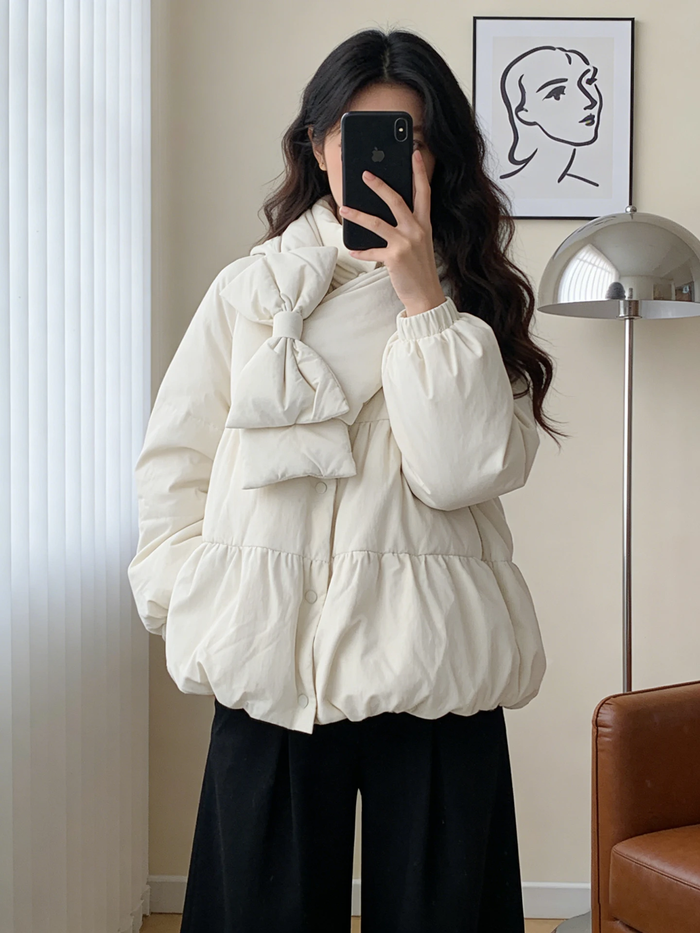 

Корейский шарф с галстуком-бабочкой, зимний хлопковый тюре, женский теплый маленький размер, красивая глубокая зимняя верхняя одежда, пальто