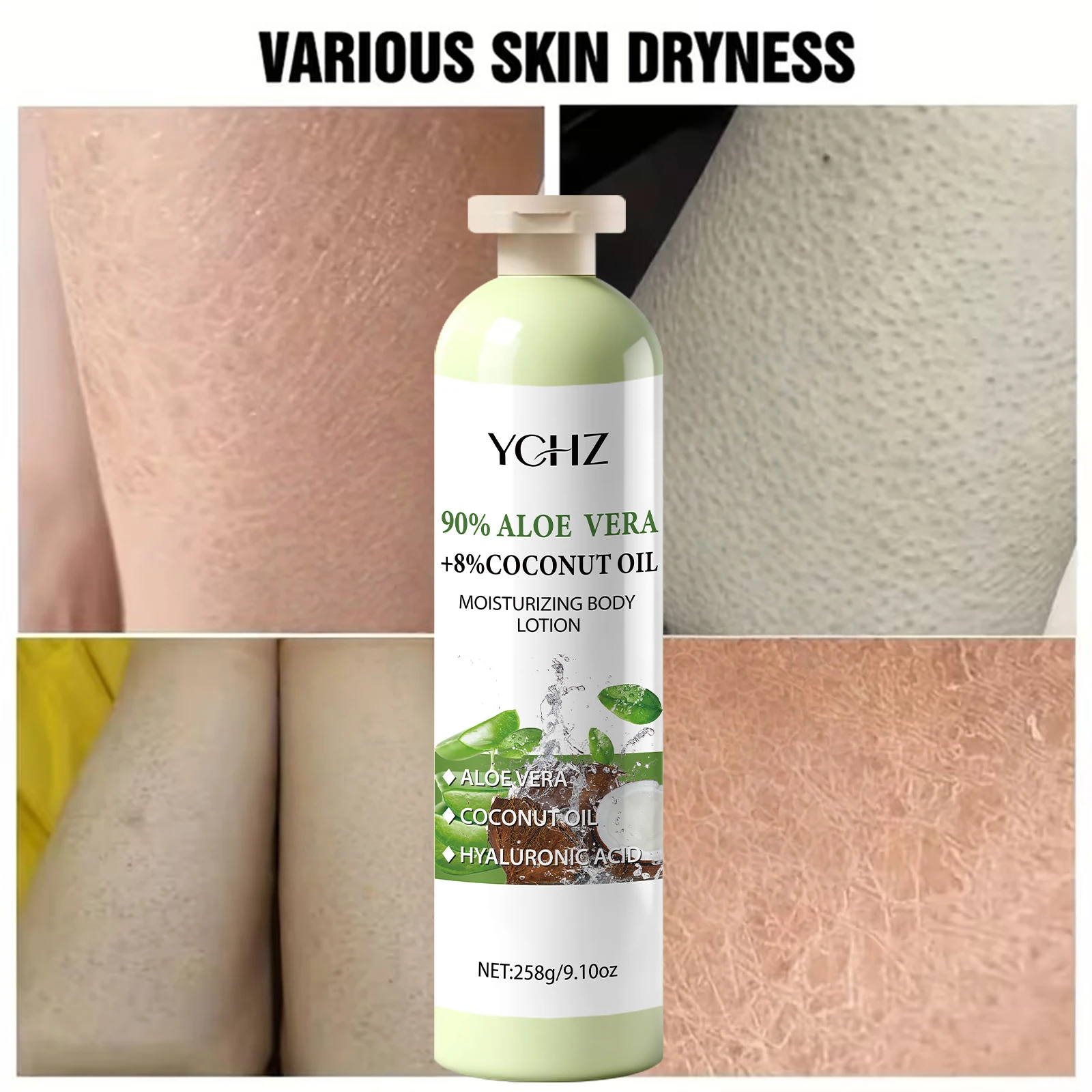Aloe Vera Moisturizing Body Lotion, Nourishing and Moisturizing Face Cream, Quickly Absorbed, Prevents Dryness, Contains 8% Coconut Oil, Fresh Scent, Suitable for Daily Use and Travel, Suitable for All Skin Types