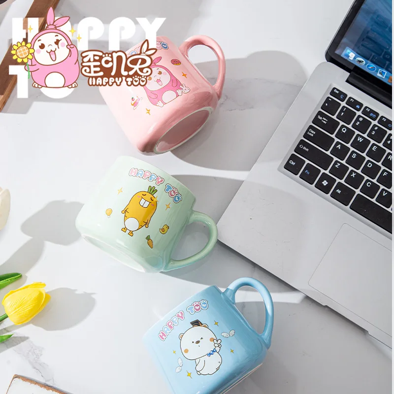 Cartoon Cute Ceramic Crooked Rabbit Brand Large Capacity Water Drinking Milk Coffee Breakfast Cup Mug