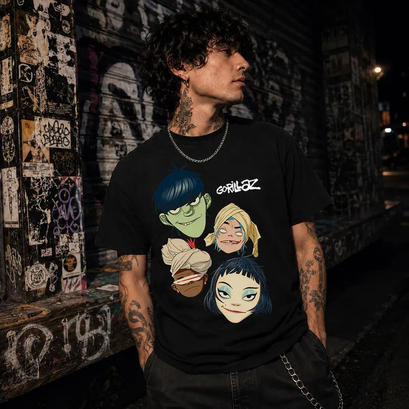 Gorillaz Virtual Band 2D Noodle Russel Graphic T-Shirt Vintage Rock Music Print Short Sleeve Unisex Streetwear Tee Y2K Clothes