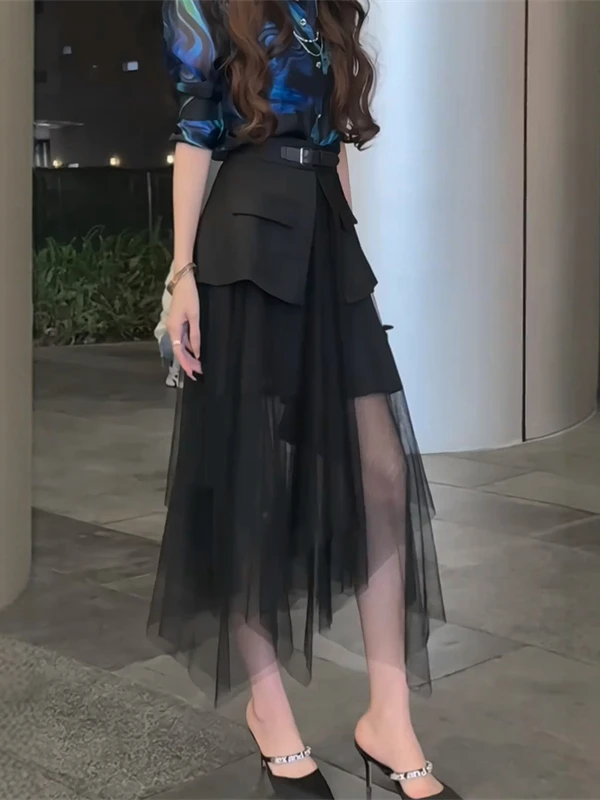 

Bla Spliced Me f Skirt Women's 2025 Summer New Irregular Design Sense Small Cro Fluffy Skirt High Waist A-Line Skirt