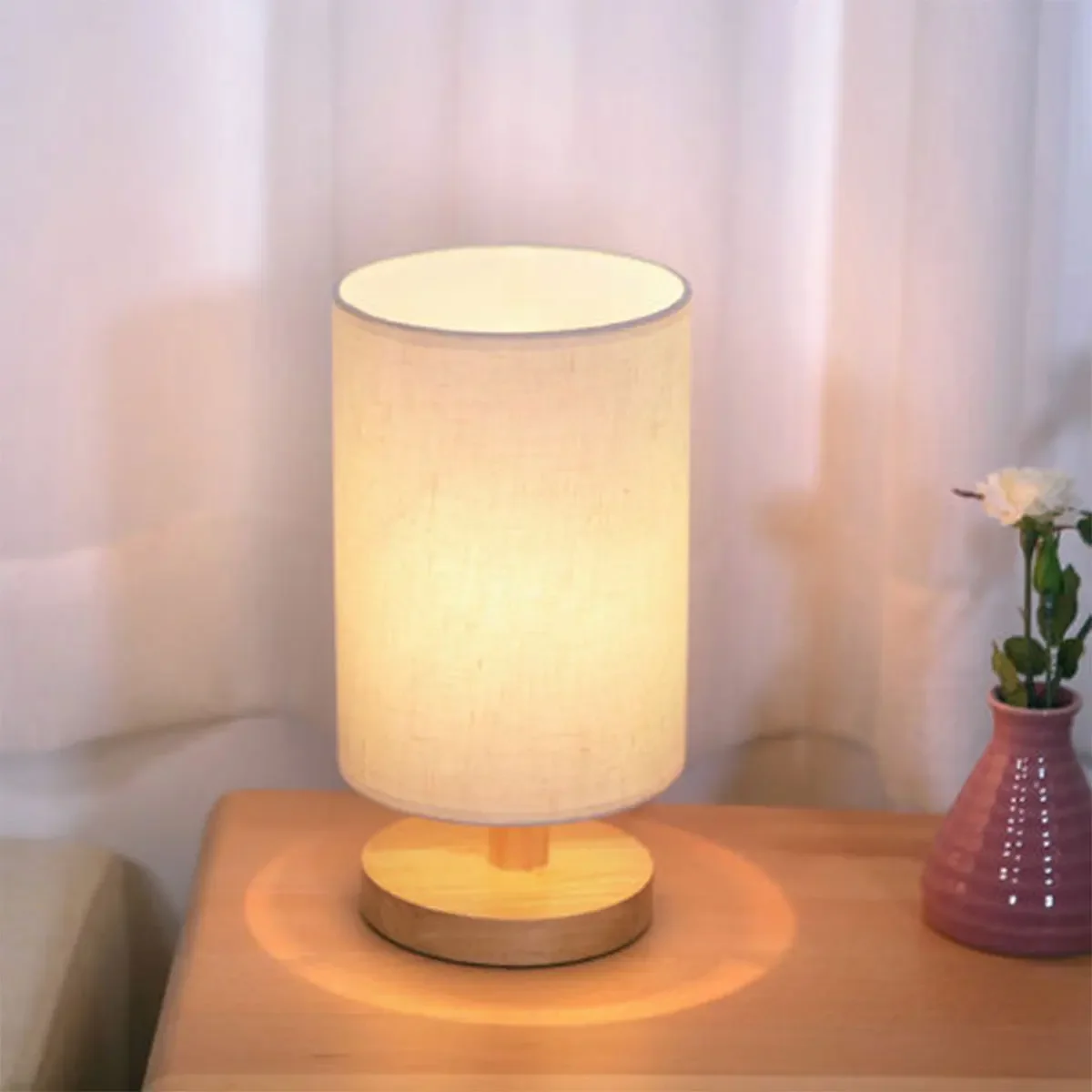 Wooden Desk Lamp Bedside Lamp Night Light Eye Protection Table Light With Cylinder Lamp Shade  Decor USB Rechargeable Lamp Light