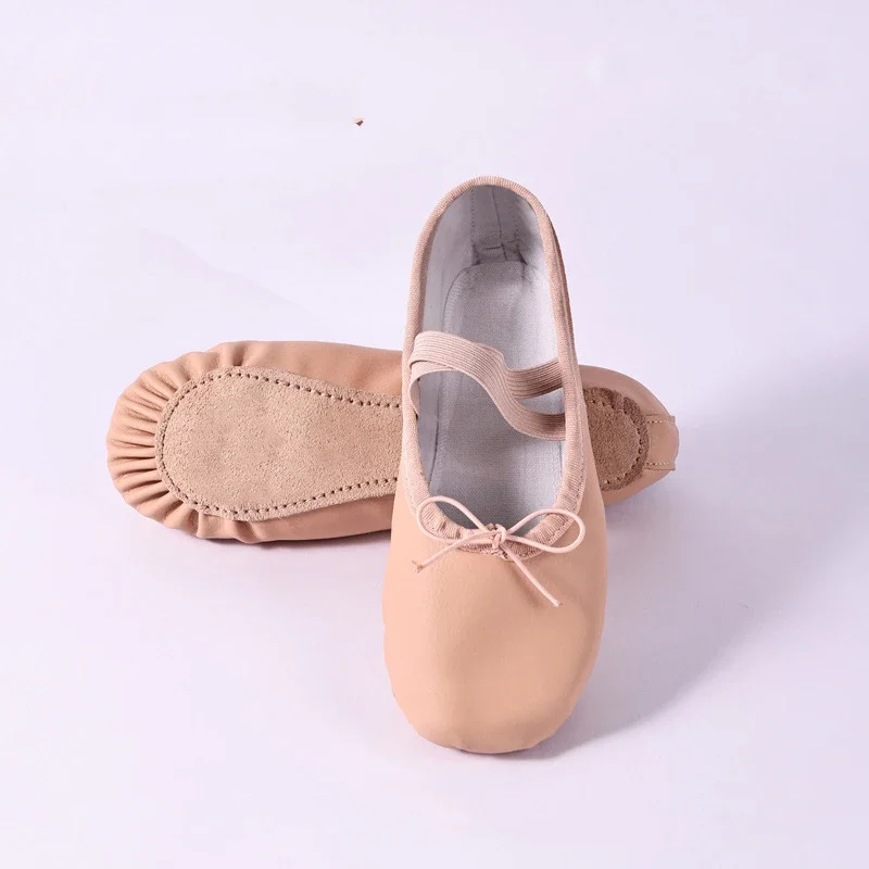 Zapatos de punta de cuero, zapatillas de baile de suela completa, entrenamiento de Ballet para niños