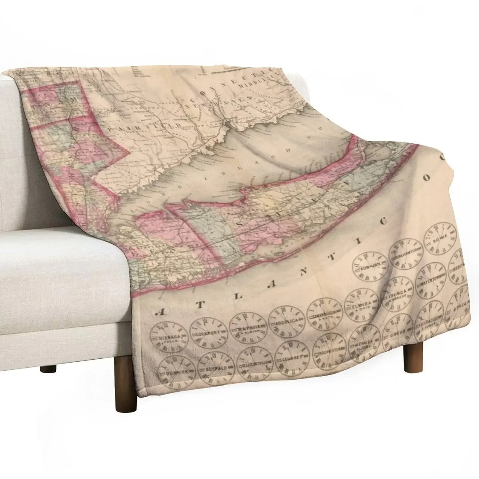 

Vintage Long Island NY Map (1870) Throw Blanket Loose Blankets For Bed Sofa Throw Cute Blankets