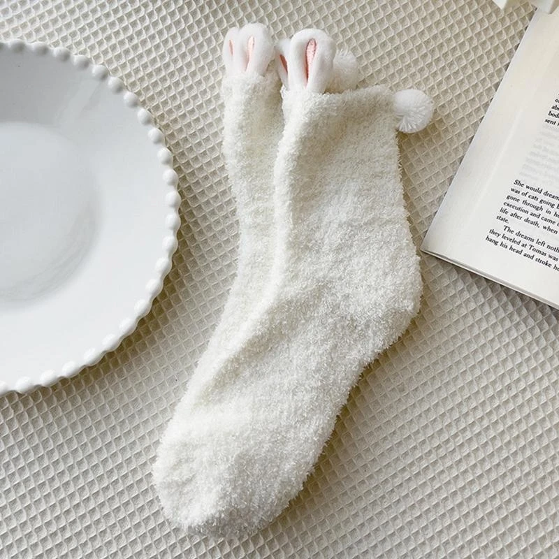 

Женские милые носки с заячьими ушками в стиле Лолиты, зимние утепленные короткие носки средней длины, 15UB