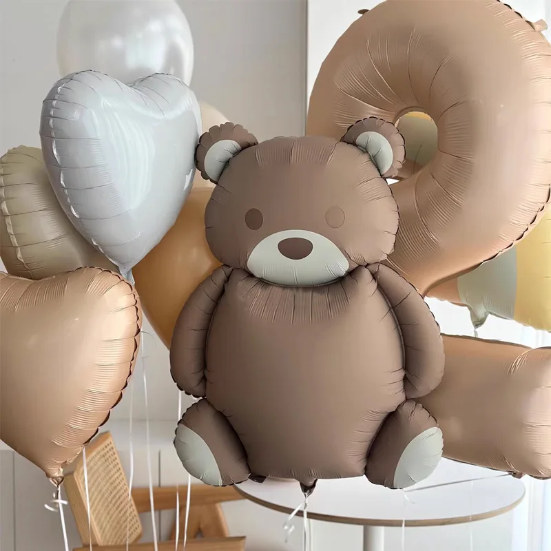 Globos bonitos de oso marrón para niños, Globos de helio de arcoíris con dibujos animados de cumpleaños, Globos con números de aluminio, decoración