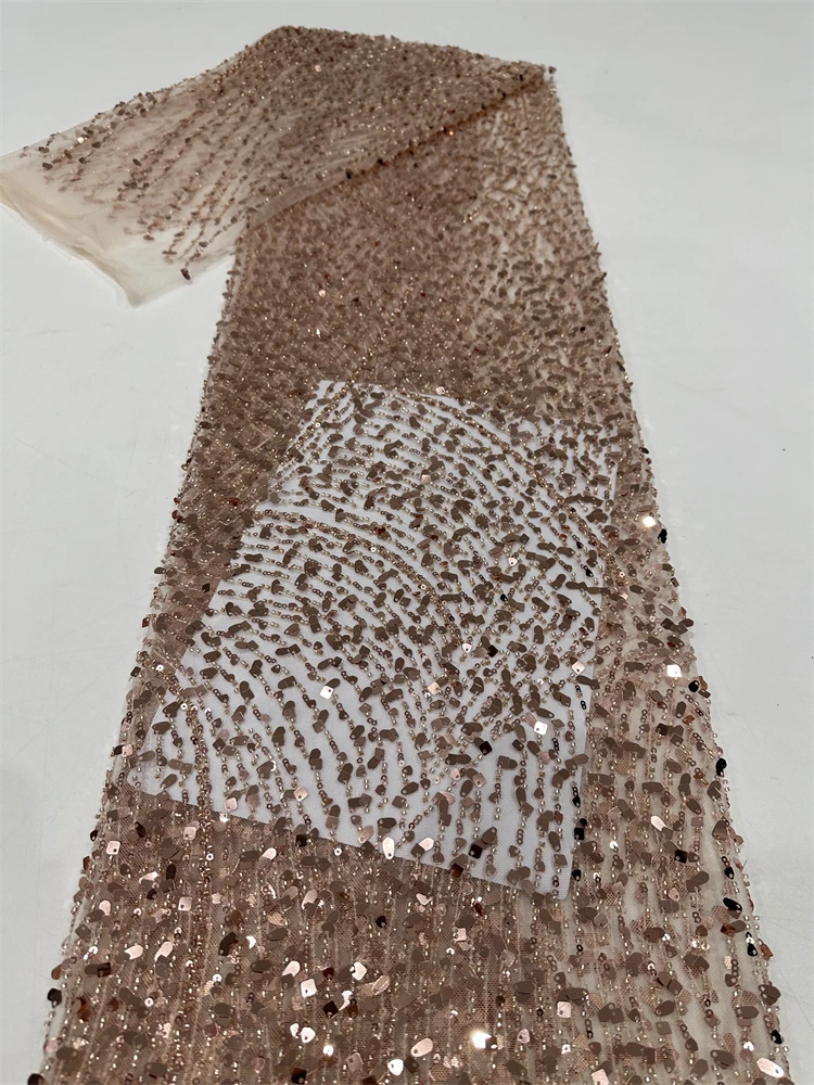 

Nigerian Lace Material With Sequins High Quality Wedding African Handmade Crystal Beads French Sequence Mesh Tulle Fabric ShiT