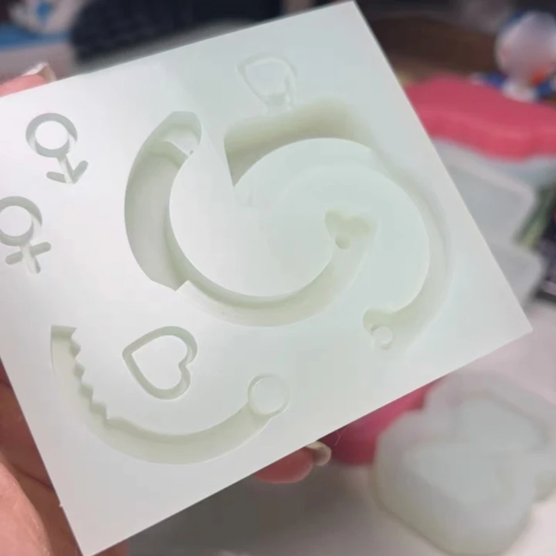 Diy molde resina epoxi para amuleto amor corazón esposas llavero colgante molde silicona