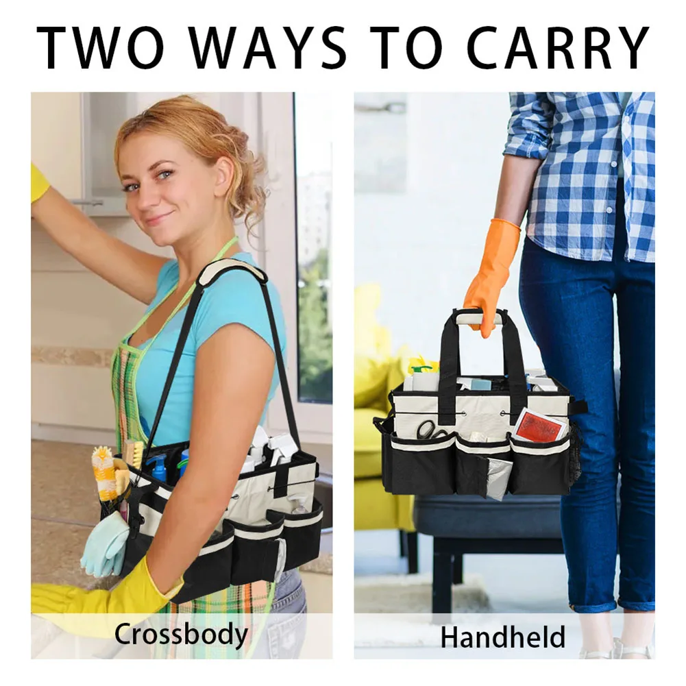 Borsa per organizer per strumenti di pulizia multifunzionale di grande capacità Borsa per attrezzi per pulizia in tessuto Oxford multitasca Borsa per governante