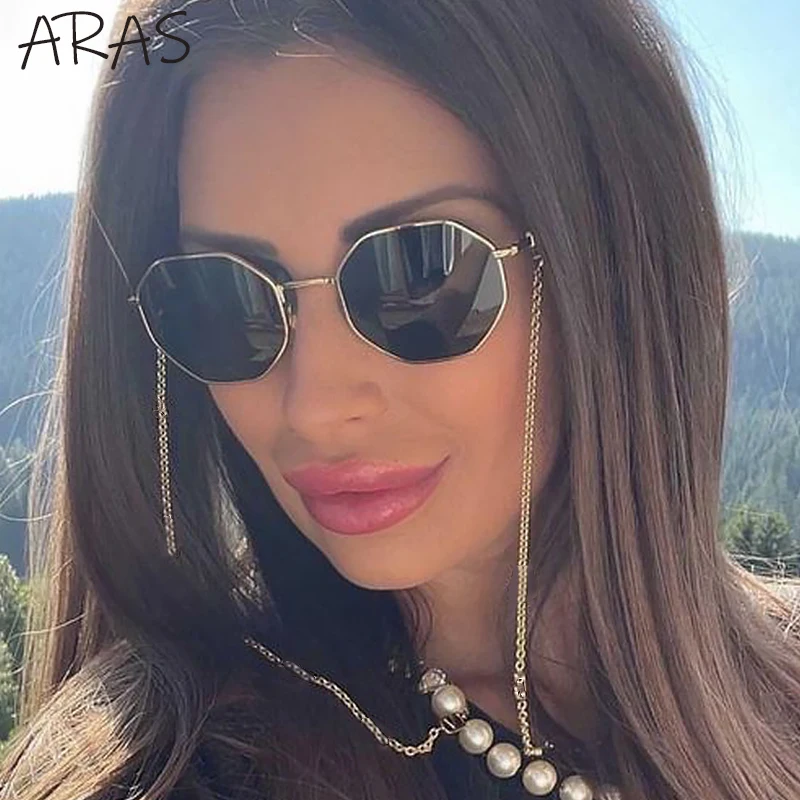 

Fashion Irregular Octagon with Chain Sunglasses Women 2023 Vintage Unique Polygon Sun Glasses for Female Trends Square Sunglass