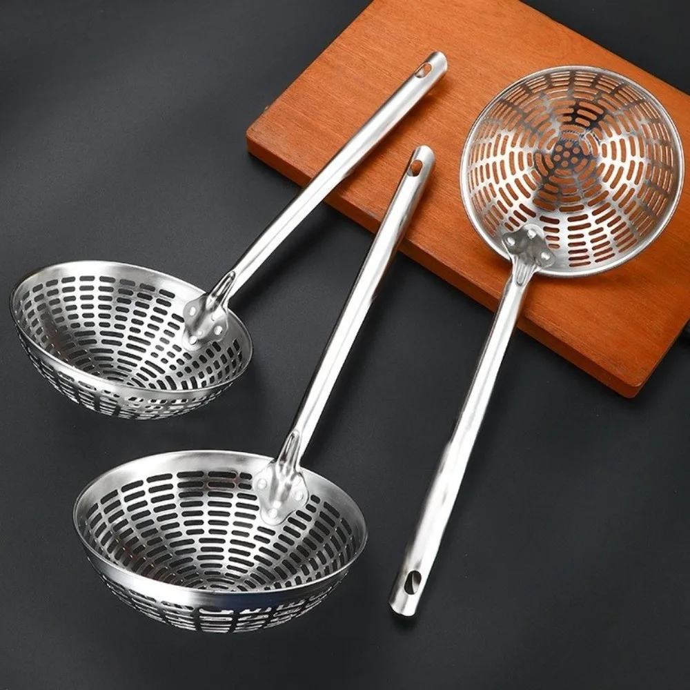 

Heat-Resistant Stainless Steel Colander Heavy Duty Anti-scald Kitchen Strainer Mesh Strainer Hanging Long Handle Skimmer