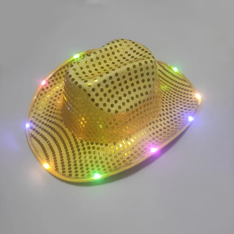 1pcs Cowboy Hat Led Sequin Glow Party Cap Flashing Light Up Dance For Birthday Wedding Festival Halloween view 6