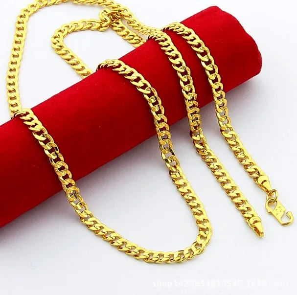 

Luxury 24K 9999 Pure Gold real gold Women's Sideways Cuban Chain Boss Necklace