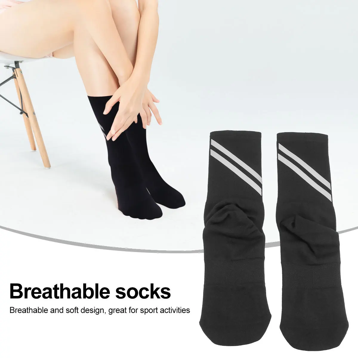 

Sports Socks Men Women Black Reflective Cycling Breathable Athletic Absorbent Sweat Releasing Running Basketball Jumping