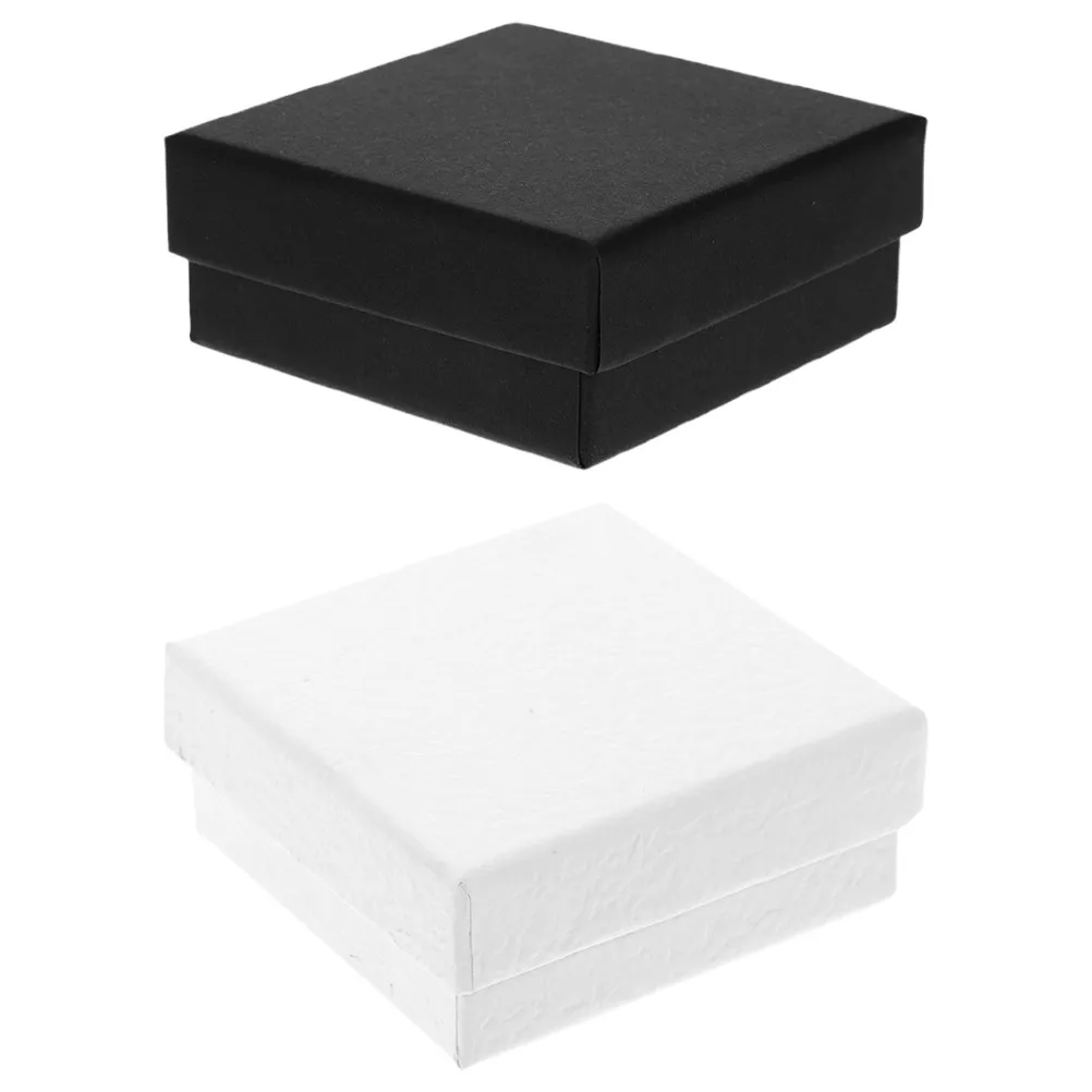 2Pcs Jewelry Packaging Boxes Solid Embossed Paper Sponge Pad Multi Storage Bracelet Necklace Ring Earring Organizer Gift