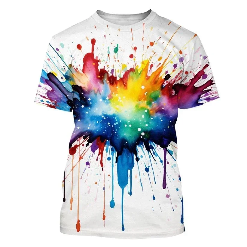 

2026Color Splash Ink Drop Color 3D Printing T-shirt Starry Sky Harajuku Style T-shirt Men and Women Fashion Casual T-shirt Kids