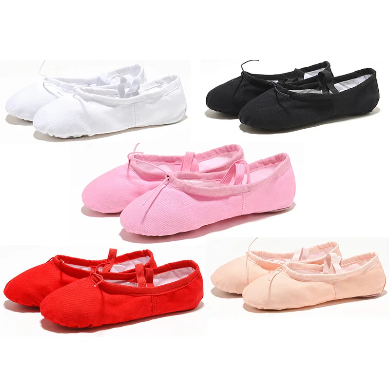 Zapato de ballet plano para niñas y mujeres, zapato de lona suave para niños, negro, rojo, blanco, rosa, maestro, niños