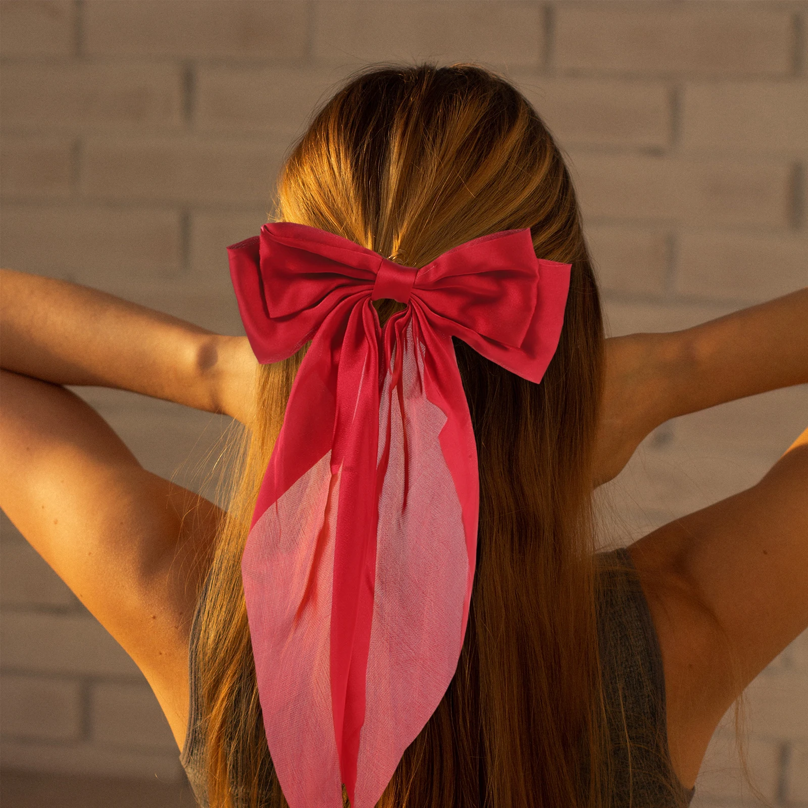 

2Pcs Big Hair Clips Red Green Color Long Tail Bows Teen Girls Hair Bow Clips Women Accessories Ponytail Clip Hairstyle