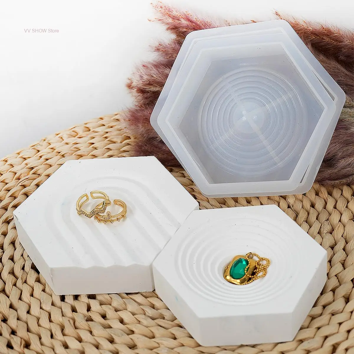 Jewelry Display Board Silicone Mold DIY Handmade Concrete Gypsum Hexagonal Coaster Round U Stripe Mold Casting Drop Glue Crafts