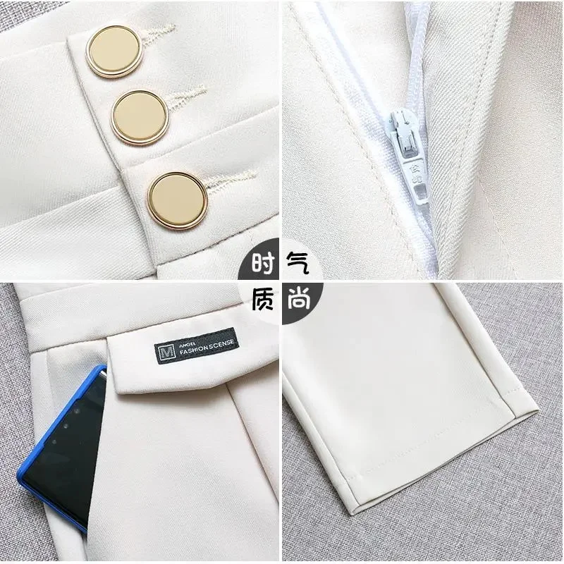 Pantalones de traje Vintage para mujer, novedad de primavera y verano 2021, pantalones bombachos finos de cintura alta, pantalones rectos informales, pantalones para mujer