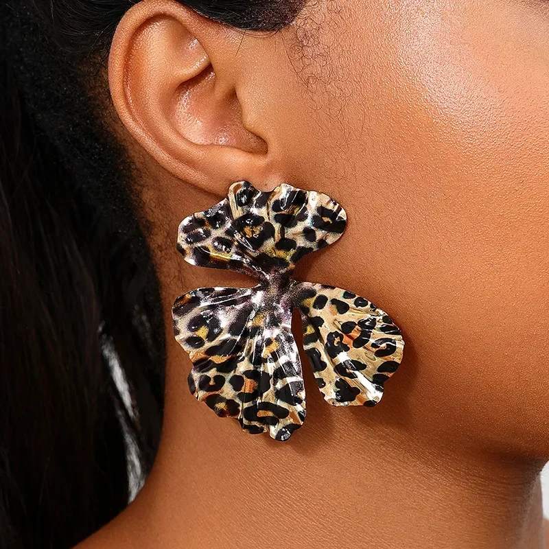 Earrings For Women Metal Irregular Leopard Print Large Size Flower Ear Accessories Holiday Party Gift Fashion Jewelry AE174