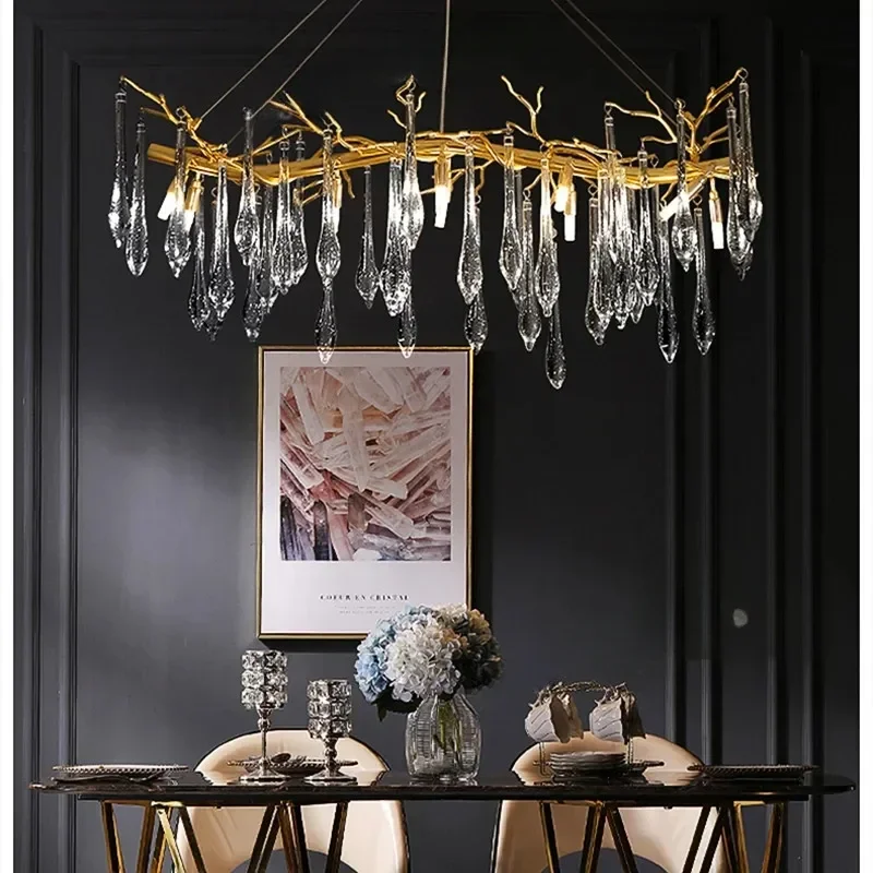 Modern Crystal Chandelier Lighting Ceiling Pendant Dining Room Foyer Chandeliers Drop Hanging Light Fixtures Branch Style Gold