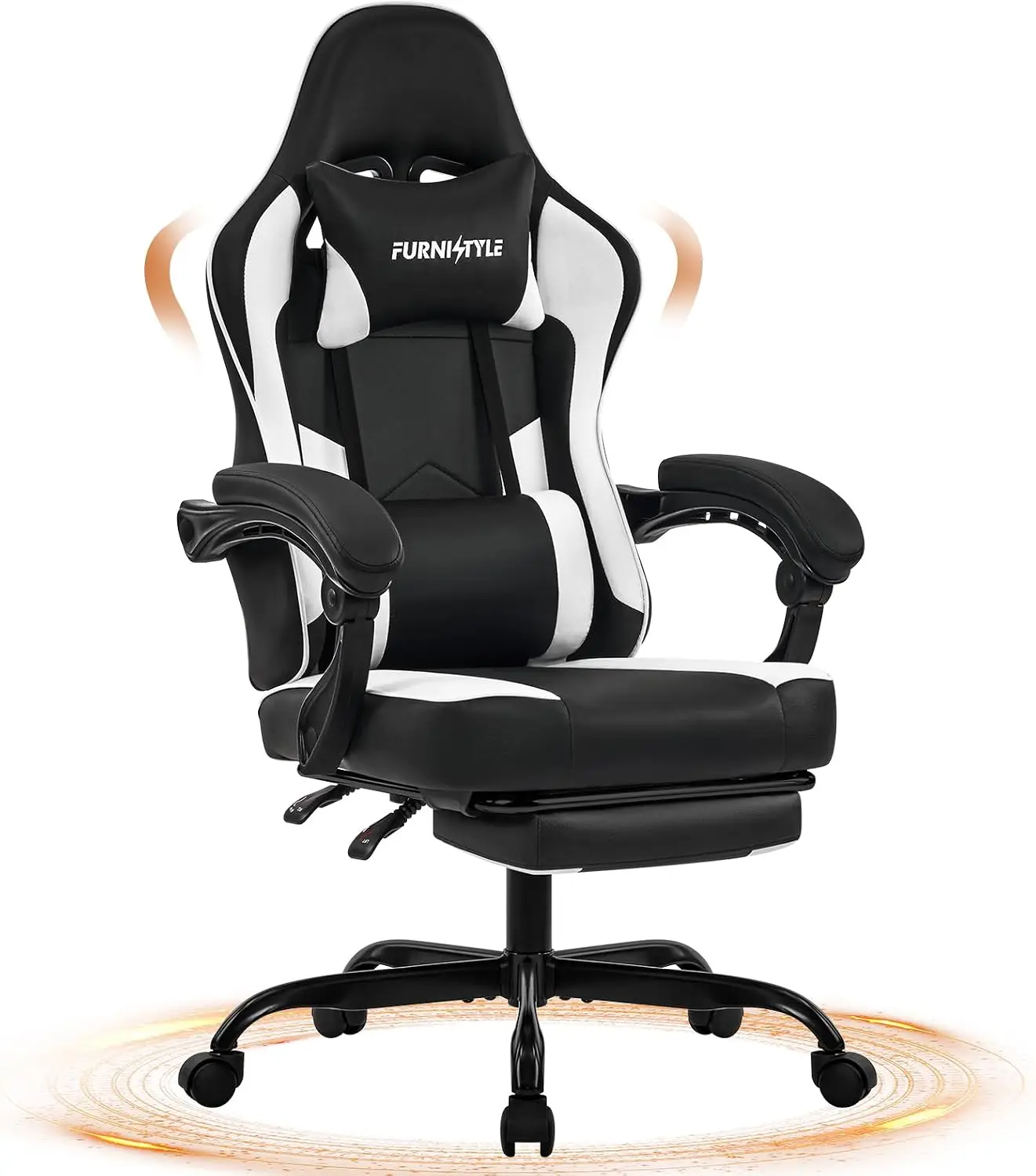 Gaming Chair with Footrest, Video Game Chairs for Adults, Black White