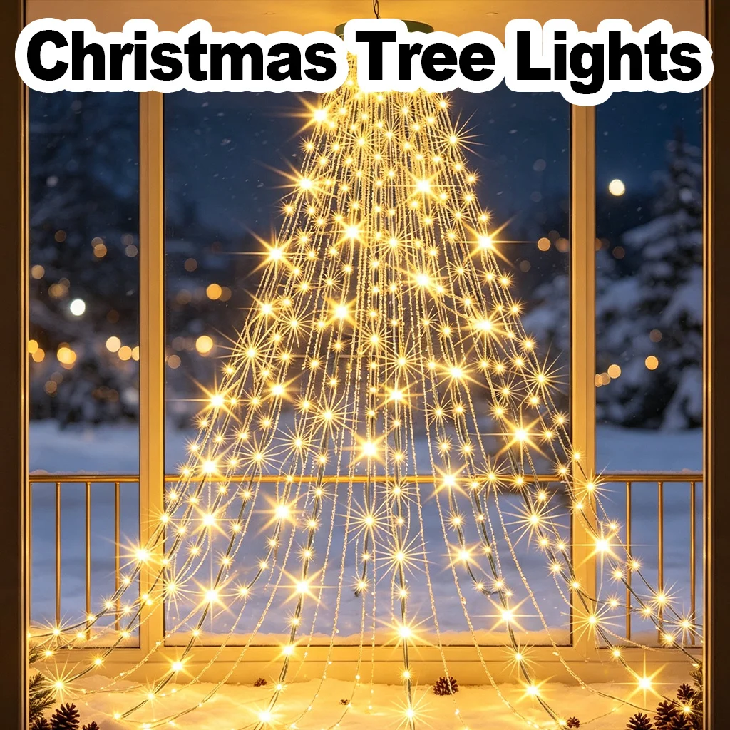 1.5M/2M/3M LEDs Xmas Lights with Top Ring Remote Control Christmas Tree Lights USB Plug String Lights for Party Decoration