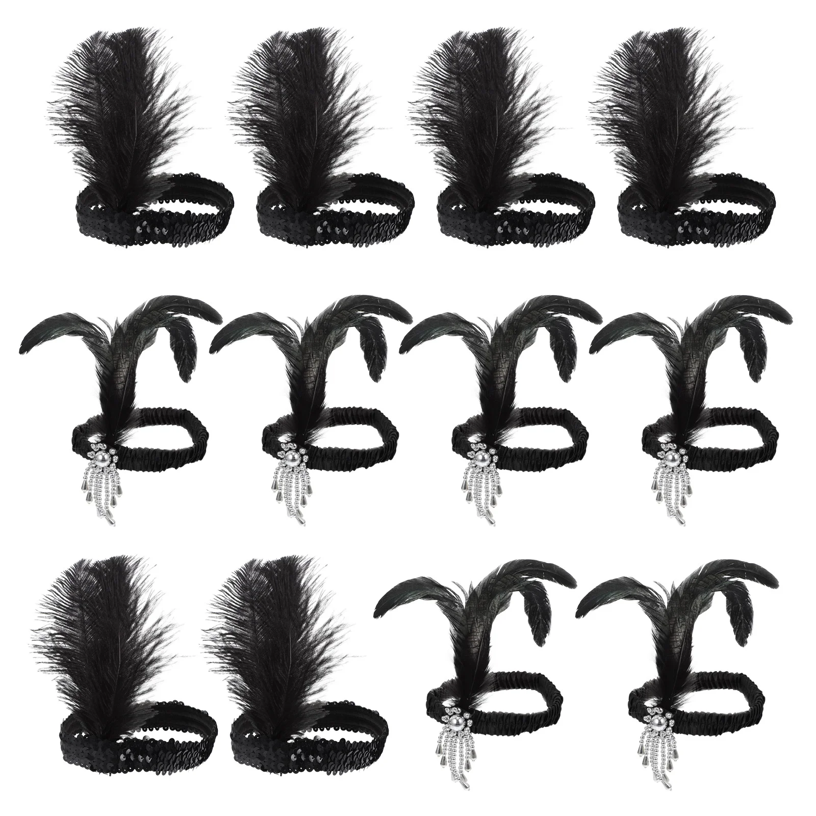 

12 Pcs Bead Feather Headband Kidcore Clothes Hair Bands for Party Accessories Performance Miss Banquet Hoops