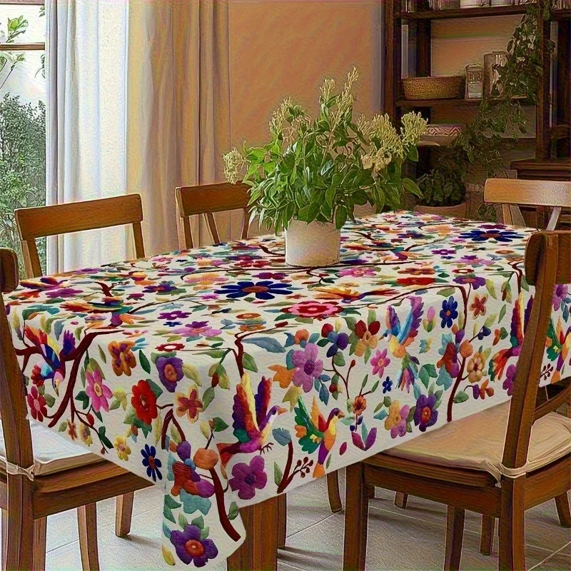 1pc Vintage Mexican Floral Tablecloth Round Multicolor Flower Table Cover Suitable for Indoor Outdoor Dining Day of The Dead Dec