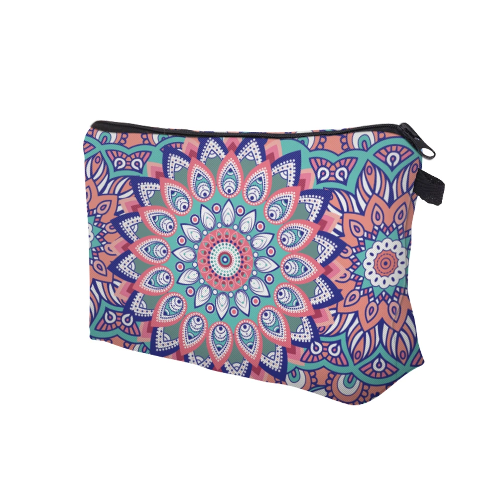 Vintage Mandala Print Cosmetic Bag; Lightweight Clutch Coin Purse; Zipper Portable Makeup Pouch